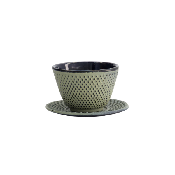 TDS, WY Tee Becher mit Untertasse, Arare, Grün/Grau, Gusseisen, Ø 7x5,5cm 120ml, Art.-Nr. 4269