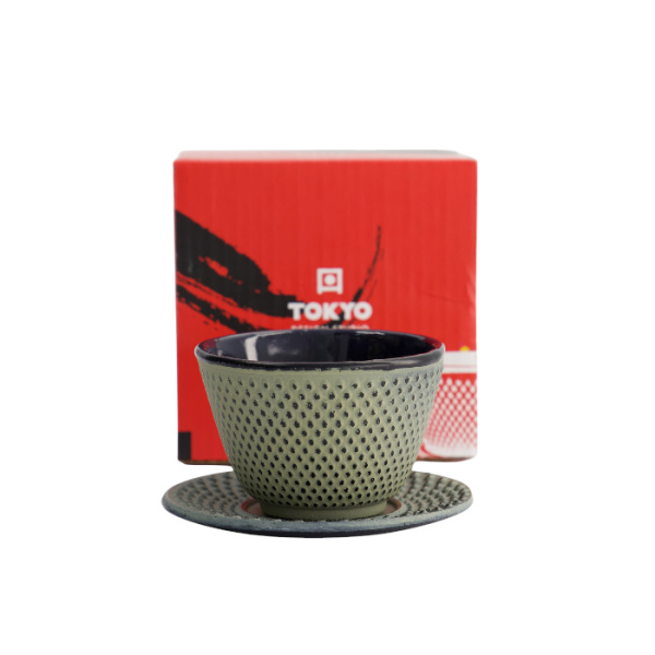 TDS, WY Tee Becher mit Untertasse, Arare, Grün/Grau, Gusseisen, Ø 7x5,5cm 120ml, Art.-Nr. 4269