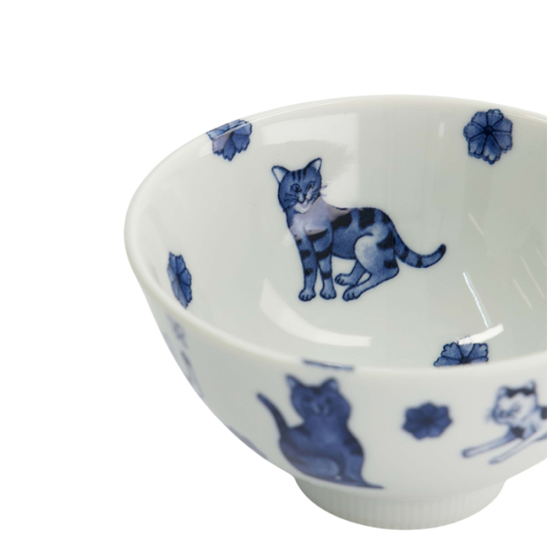 TDS, Rice Bowl, Kawaii Hananeko Cat, Blue Ø 12x 6.5cm - Item No. 61692