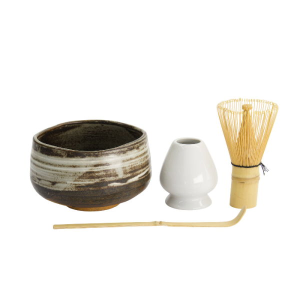 TDS, Matcha Bowl Giftset, 4-piece set, 11.5 x 7.5 cm, Shiro Hake, Item No. 617430