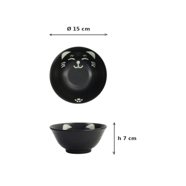 Schale Kawaii Cat Neko Schwarz, Porzellan, Ø 15 × 7 cm, 500 ml, Art.-Nr. 617584