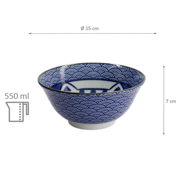 TDS, Tayo Schale, Kawaii Lucky Cat Neko, Seikaiha-Neko Blue, Ø 15x7cm, 550ml - Art Nr. 617607
