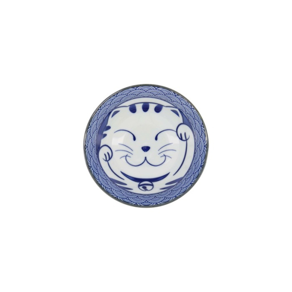 Tayo Bowl Kawaii Lucky Cat Neko Seikaiha-Neko Blue, Porcelain, Ø 15 × 7 cm, 550 ml, Item No. 617607