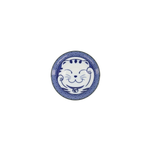 Sauce Bowl Kawaii Lucky Cat Neko Seikaiha-Neko Blue, Porcelain, Ø 11.5 × 4 cm, Item No. 617645