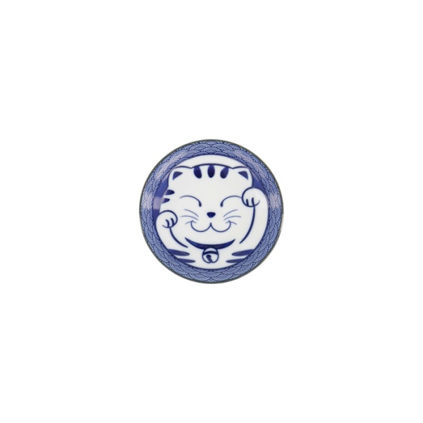 Sauce Bowl Kawaii Lucky Cat Neko Seikaiha-Neko Blue, Porcelain, Ø 12 × 2 cm, Item No. 617652
