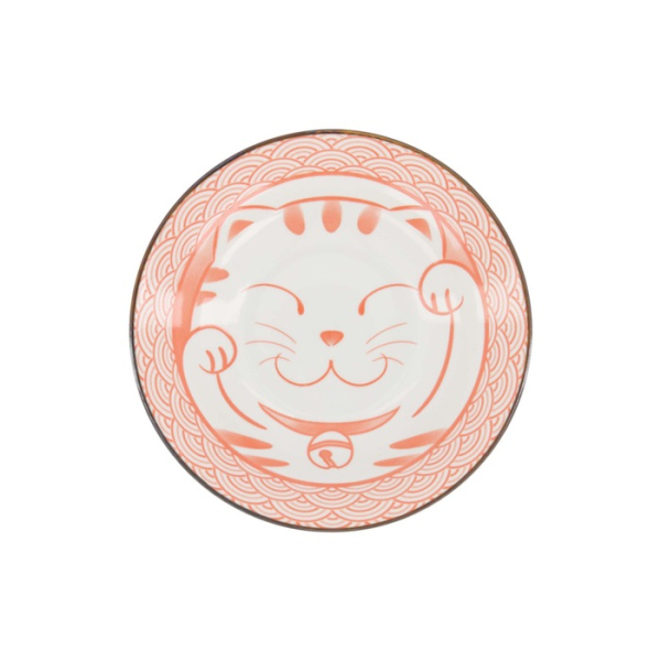 Pasta Plate Kawaii Lucky Cat Neko Seikaiha-Neko Red, Porcelain, Ø 21.3 × 4.7 cm, Item No. 617690