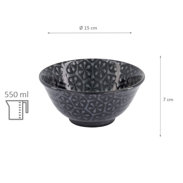 TDS, Tayo-Schale, Kuromonyo Hana Kikko, Schwarz, Ø 15x7cm 550ml, Art.-Nr. 617942