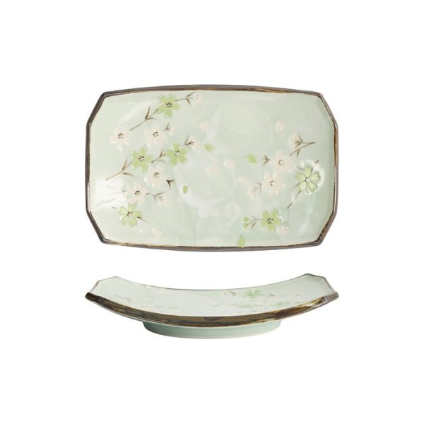 Tokyo Design Studio Sushi-Platte Green Cosmos, Steinzeug, 22 × 15 × 2,5 cm