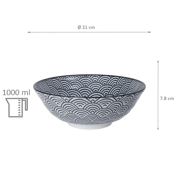 TDS, Soba-Schale, Nippon Black, Waves, Ø 21x 7,8 cm 1000 ml - Art Nr. 8114