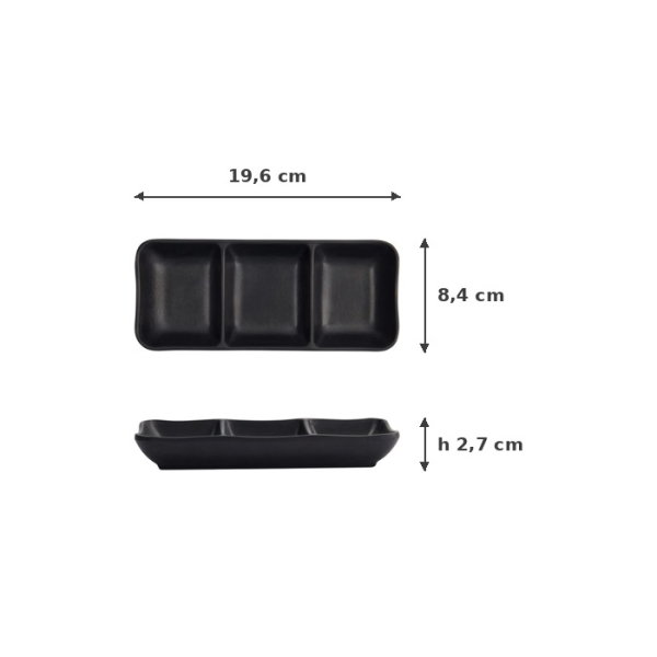Sauce Bowl Black, Melamine, 19.6 × 8.4 × 2.7 cm, Item No. 8552