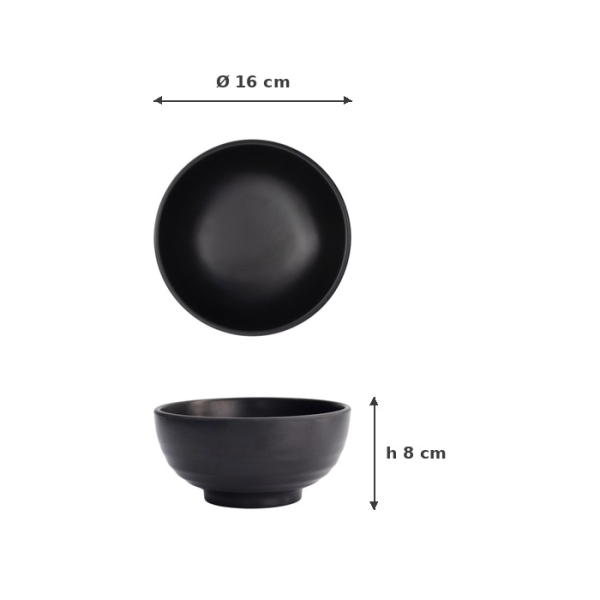 Rice Bowl Black, Melamine, Ø 16 × 8 cm, 700 ml, Item No. 8555