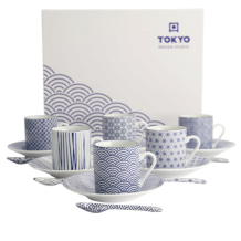 Tokyo Design Studio Espresso-Set Nippon Blue (Blau/Weiß), 18-tlg., Porzellan, 80 ml