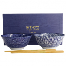 TDS, Tayo Bowls, 2 pcs, Nippon Blue, Ø 15.2 x 6.7 cm 500 ml, Dots & Waves, Item No. 16041