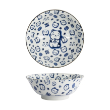 Tokyo Design Studio Ramenschale Kawaii Lucky Cat Neko Blau/Weiß, Porzellan, Ø 19,5 × 7,4 cm, 1 l