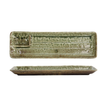 Tokyo Design Studio Divided Serving Plate Mino Craft Yamasan Green, Porcelain, 33.3 × 10.2 cm