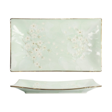 Tokyo Design Studio Serving Plate Green Cosmos, Stoneware, 33.2 × 19.3 × 2.2 cm