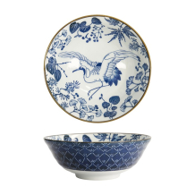 Tokyo Design Studio Nudelschale Flora Japonica Crane Weiß/Blau, Porzellan, Ø 20,3 × 8 cm, 1 l