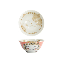 Tokyo Design Studio Rice Bowl Fuku Cat Neko Kawaii Red, Porcelain, Ø 15 × 7 cm, 500 ml