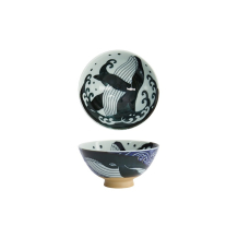 Tokyo Design Studio Bowl Kawaii Ohira Whale Blue/White, Porcelain, Ø 12.5 × 6.5 cm, 300 ml