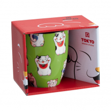 TDS, Kawaii Lucky Cat Mug with Giftbox, Green Classic Cat, Ø 8.5x10.2cm 380ml , Item No. 17729