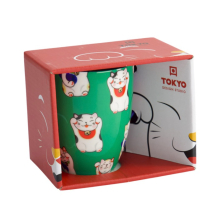 Tokyo Design Studio Mug Kawaii Lucky Cat Classic Green in Gift Box, Porcelain, Ø 8.5 × 10.2 cm, 380 ml