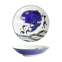 Tokyo Design Studio Deep Plate Seafood Snapper Blue/White, Porcelain, Ø 21.7 × 5.2 cm, 900 ml