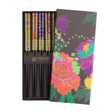 TDS, Chopstick Set, Peony Flower, 5 pair, 22,5 cm, Item No. 17866