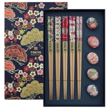 TDS, Chopstick Set, Floral incl. chopstick rests, 5 pair, 22,5 cm, Item No. 17905