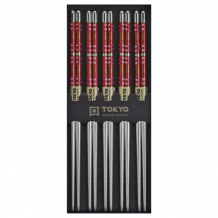 Chopsticks, Stainlees Steel, 5 pair, 23 cm, Red