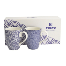 Tokyo Design Studio Tassen-Set Nippon Blue Blau/Weiß in Geschenkbox, 2-tlg., Porzellan, Ø 8,5 × 10,2 cm, 380 ml