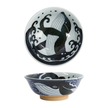 Tokyo Design Studio Ramenschale Kawaii Ohira Whale Blau/Weiß, Porzellan, Ø 20,3 × 8 cm, 800 ml