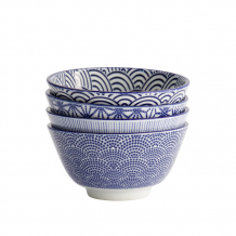 TDS, Rice Bowl, Nippon Blue, Assorted Designs, 4 Pcs, Ø 12 x 6.4 cm, 300 ml, Item No. 18353