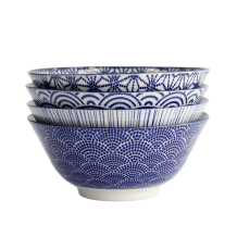 TDS, Tayo Bowl, Nippon Blue, Assorted Designs, 4 pcs, Ø 15.2 x 6.7 cm 300 ml, Item No. 18355