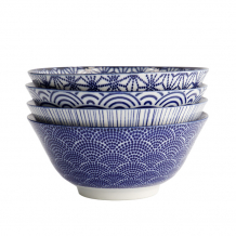 TDS, Tayo Bowl, Nippon Blue, Assorted Designs, 4 Pcs, Ø 15.2 x 6.7 cm, 500 ml, Item No.:18355