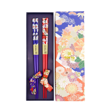 TDS, Chopstick Set, Red & Blue Flower,  Washi Bow incl. chopstick rests, 2 pair, 22,5 cm, Item No. 20907