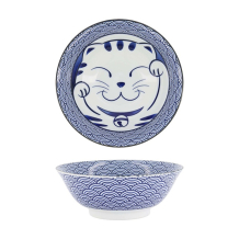 Tokyo Design Studio Ramen Bowl Kawaii Lucky Cat Blue, Porcelain, Ø 19.7 × 7 cm, 1 l