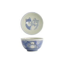 Tokyo Design Studio Reisschale Kawaii Shiba-Dog Blau, Porzellan, Ø 13 × 8 cm, 400 ml
