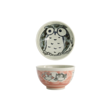 Tokyo Design Studio Reisschale Kawaii Owl Rosa, Porzellan, Ø 13 × 8 cm, 400 ml