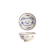 Tokyo Design Studio Reisschale Kawaii Rabbit Usagi Rot, Porzellan, Ø 11,5 × 6 cm, 300 ml
