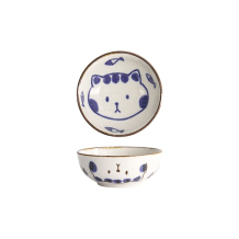 Tokyo Design Studio Schale Kawaii Cat Neko Blau, Porzellan, Ø 13,2 × 5,3 cm, 360 ml