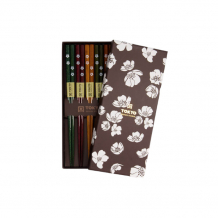 TDS, Chopstick Set, Black White Flower, 5 pair, Item No. 21298