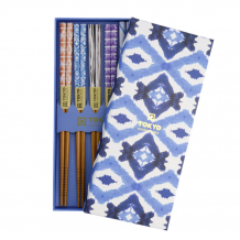 TDS, Chopstick Set, Blue Kasuri, 5 pair, Item No. 21304