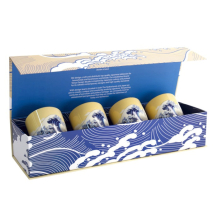 Tokyo Design Studio Mug Set Kawaii Hokusai Blue/Yellow, 4 pcs., Porcelain, Ø 7 × 8 cm, 170 ml