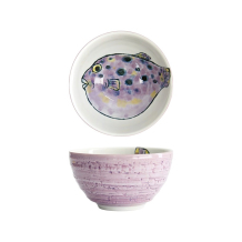Tokyo Design Studio Rice Bowl Seafood Blowfish Fugu Purple, Porcelain, Ø 15.8 × 8.1 cm, 950 ml