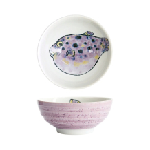 Tokyo Design Studio Ramen Bowl Seafood Blowfish Fugu Purple, Porcelain, Ø 18.5 × 8.2 cm, 1.2 l