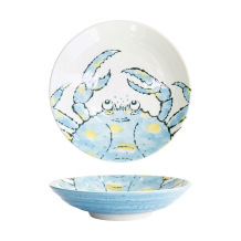 Tokyo Design Studio Deep Plate Seafood Crab Light Blue, Porcelain, Ø 21.7 × 5.2 cm, 900 ml