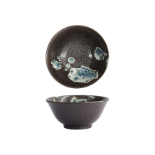 Tokyo Design Studio Rice Bowl Kawaii Blowfish Brown (Blue/Black), Porcelain, Ø 15 × 7 cm, 500 ml