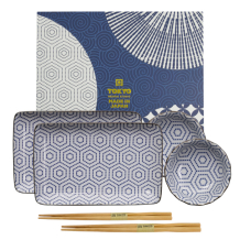 TDS, Sushi Set, Kotobuki, w/Chopsticks, Kikko, 4pcs, 20.5x13.2x2.2cm & 9.3x3.2cm (120ml), Item No. 22046