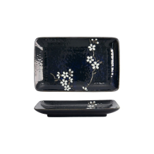Tokyo Design Studio Rechteckiger Teller Cobalt Blue Sakura, Porzellan, 20,5 × 13,2 × 2,5 cm