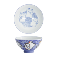 TDS, Rice Bowl, Kawaii Karakusa Lucky Cat, Blue, Ø 11.5 x 6 cm, 300ml - Item No. 22250